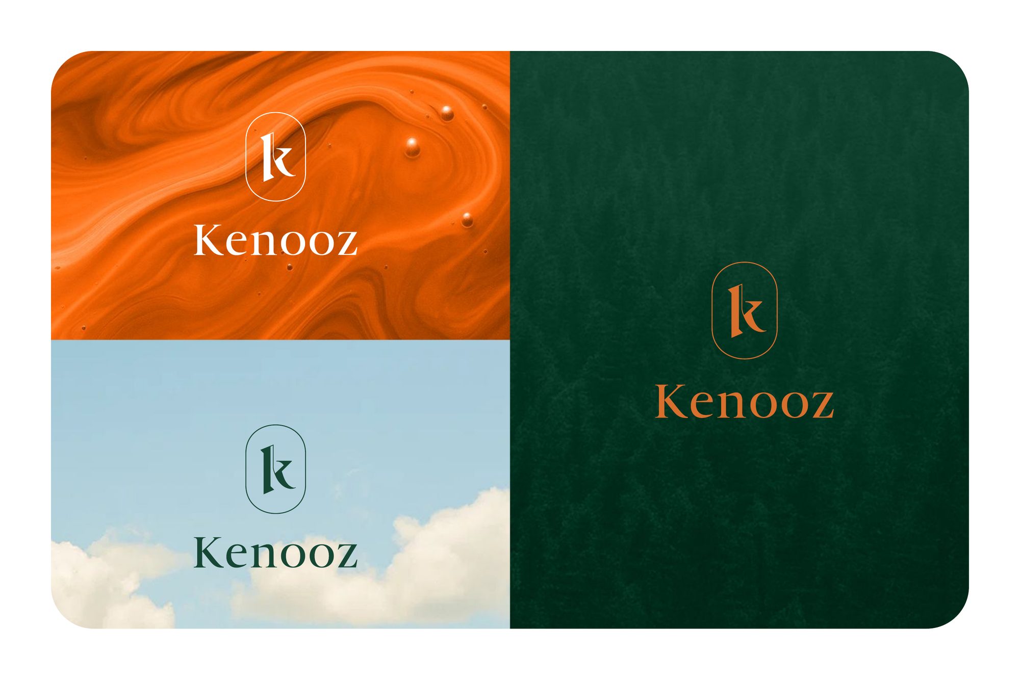 Kenooz logo in orange, green and sky blue