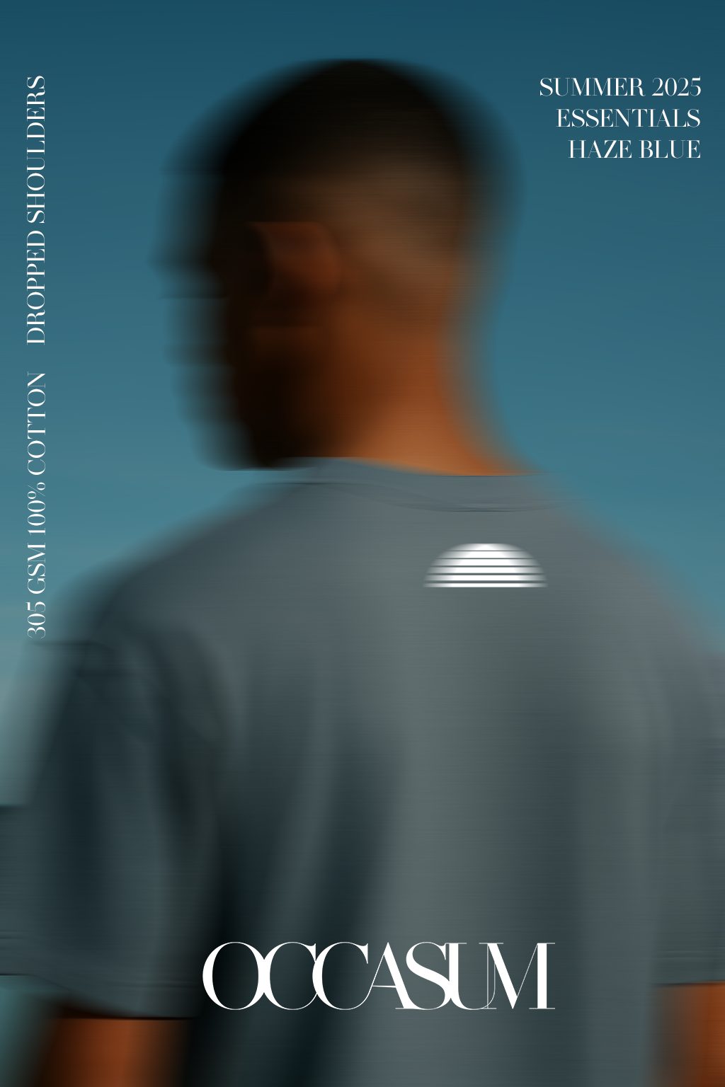 Essentials campaign poster in haze blue