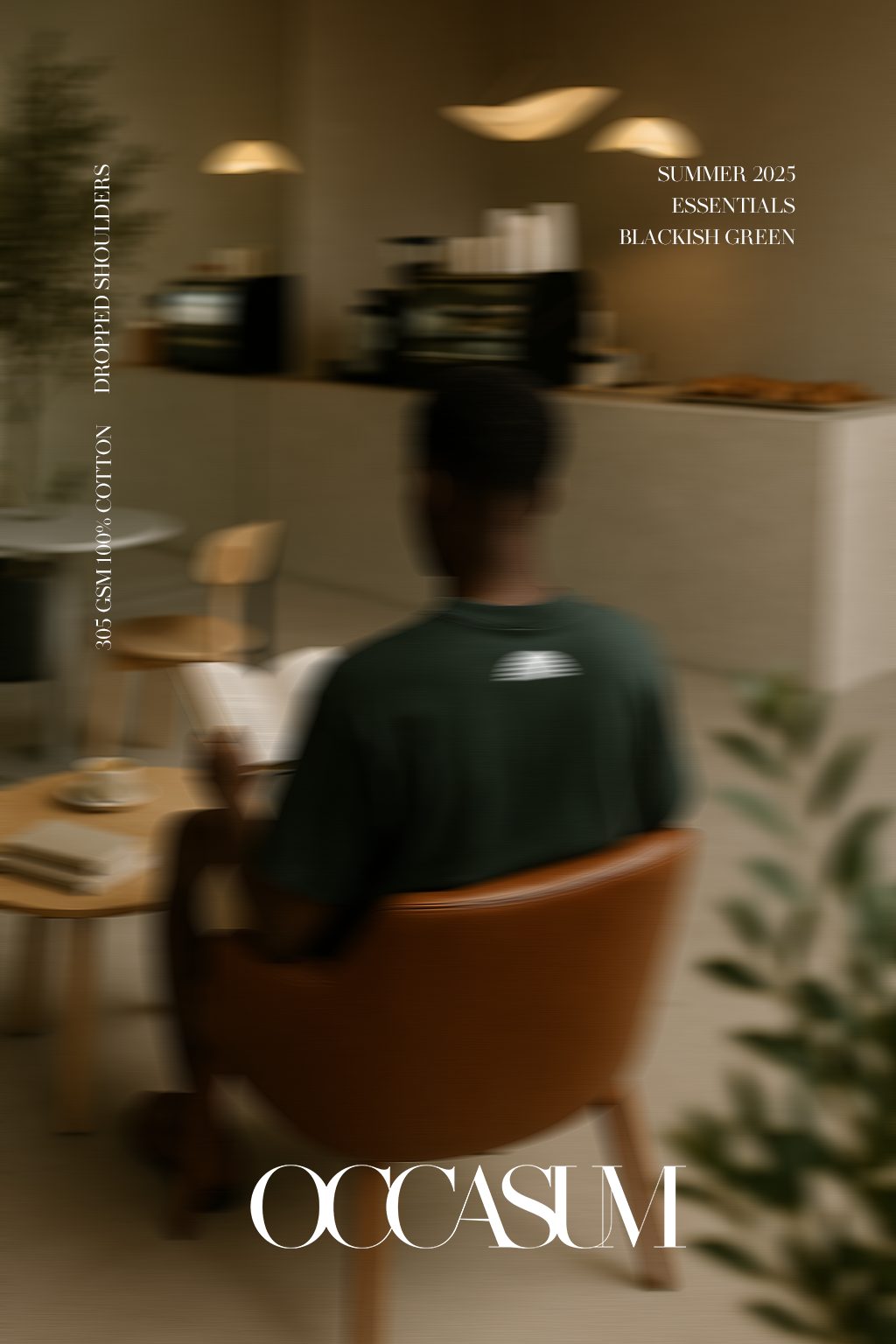 Essentials campaign poster in blackish green